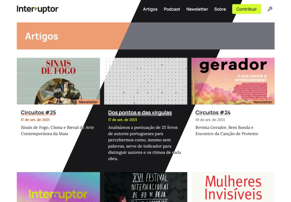 The Interruptor site with the peach and black-and-white themes applied